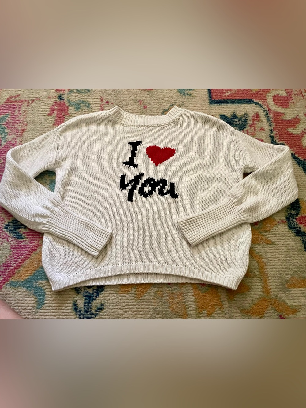 525 America 'I ♥ You' White Shaker Knit Sweater Sz XS